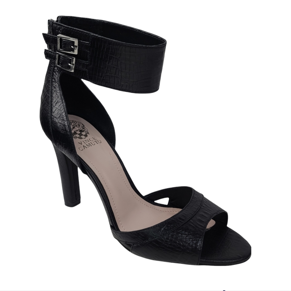 NWT Vince Camuto Black Leather Oljera Sandals Women's Size 10M  EU40 NWOB